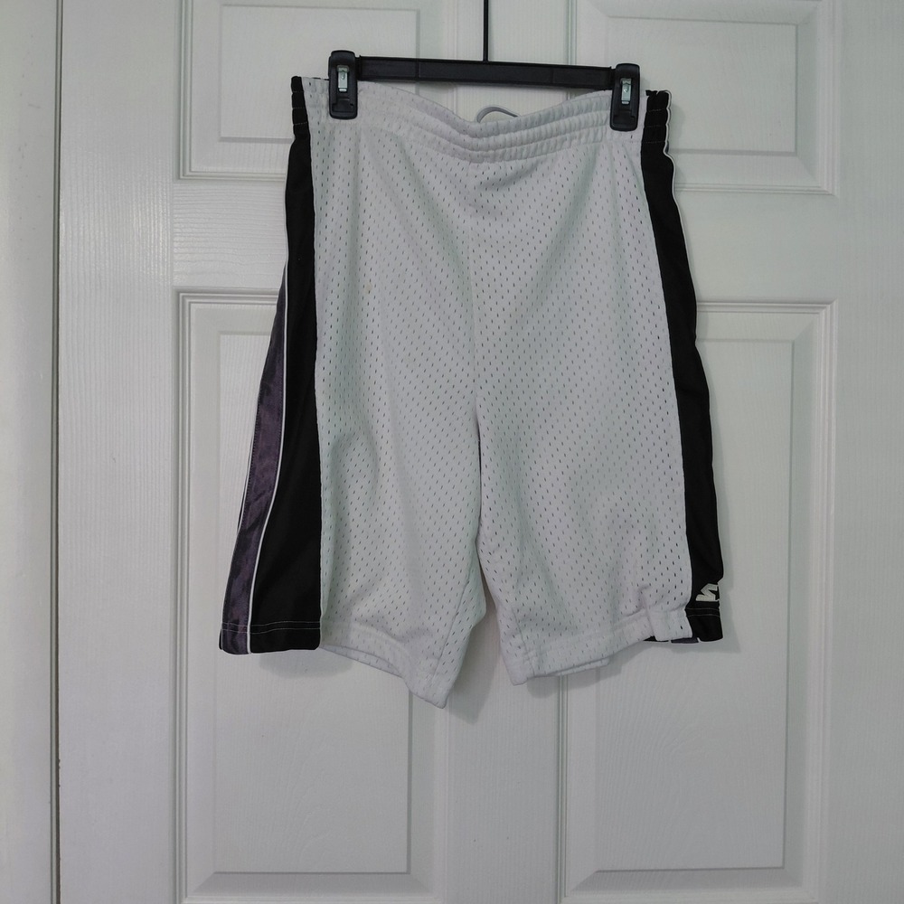 Starter Mens Mesh Athletic Shorts White Black Purple Stripe SUBM103 Size Small
